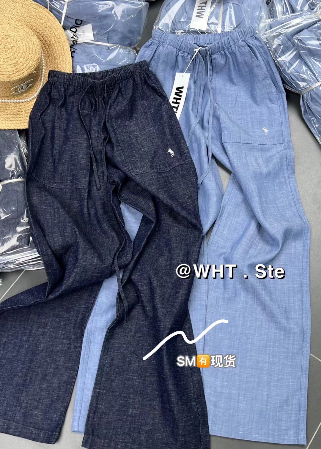 刺绣薄款天丝麻料阔腿休闲裤