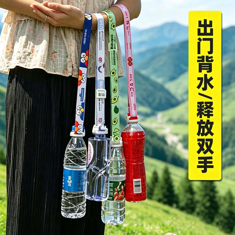 水瓶挂绳矿泉水背带饮料瓶背水神器脉动斜挎便携旅游儿童大人通