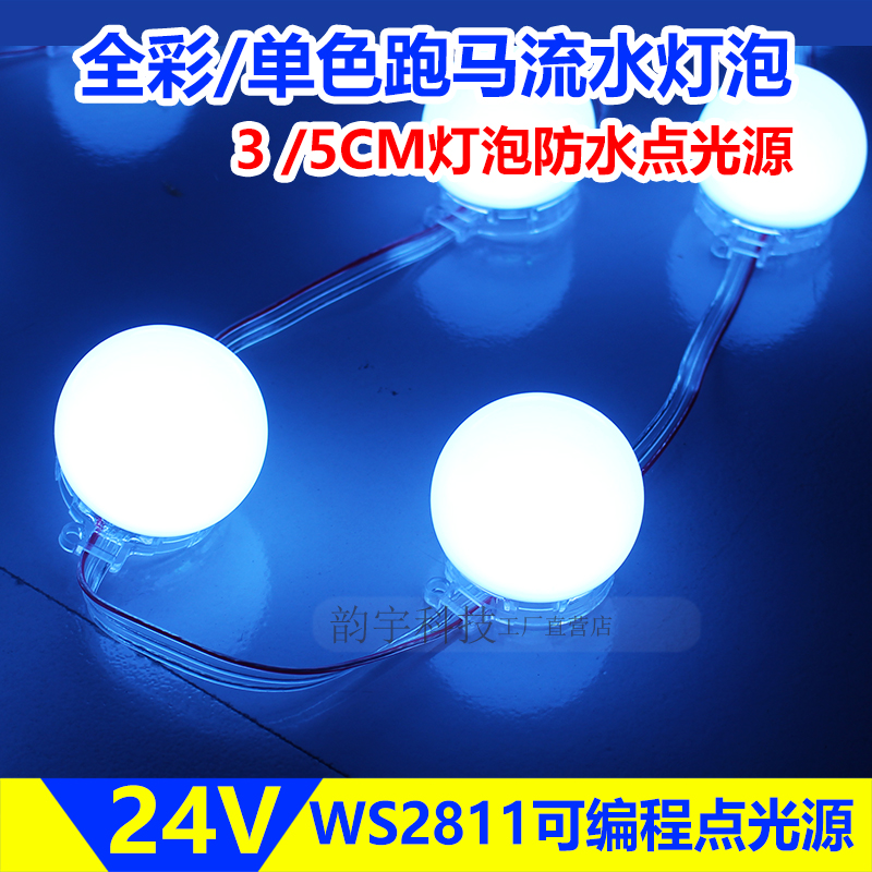 LED全彩球泡灯WS2811可编程跑马流水单色点光源防水灯泡24V 5/6CM