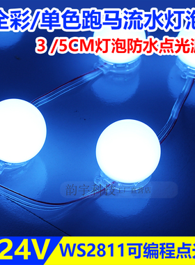 LED全彩球泡灯WS2811可编程跑马流水单色点光源防水灯泡24V 5/6CM