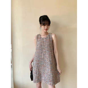 EMo原创法式 背心裙2024秋冬小香风粗花呢连衣裙女 优雅羊毛无袖