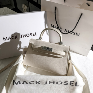 今年流行真皮高级质感手提包白色mini凯莉包包2025秋冬新款 斜挎包