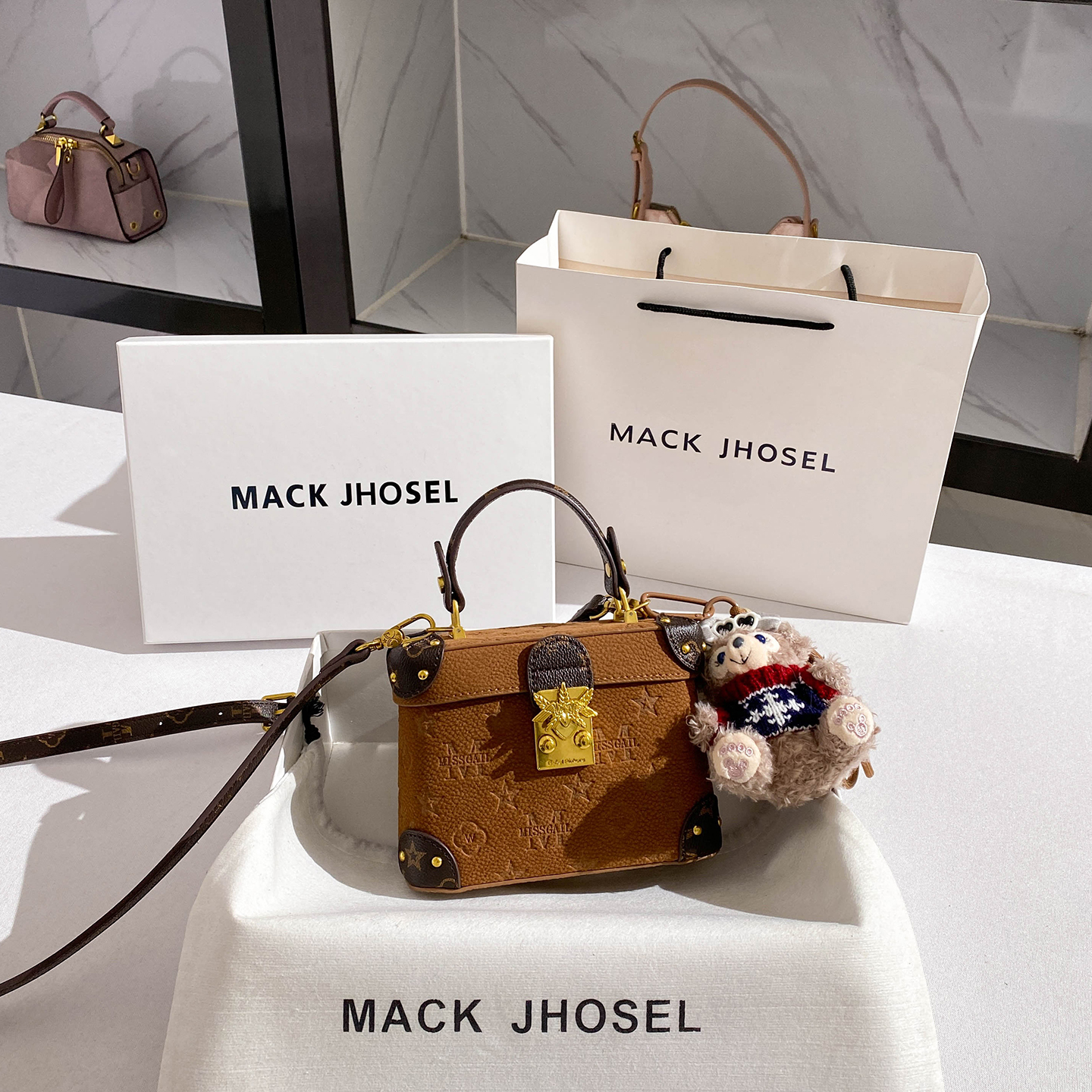 MackJhosel复古撞色压纹盒子包女士2025秋季新款外出手提斜跨包包