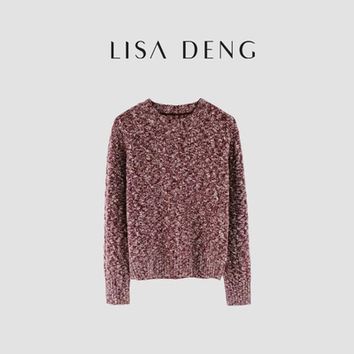 LISADENG“枫叶”仿邓肯纯羊毛花纱绞花设计师款舒适长袖时尚上衣