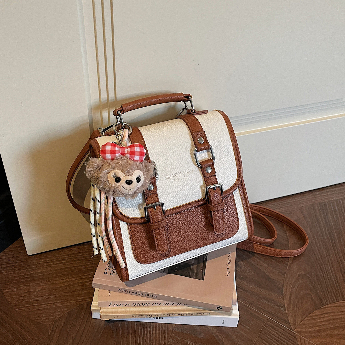 日系ins学院风撞色双肩包女2026新款百搭多用书包时尚旅行小背包