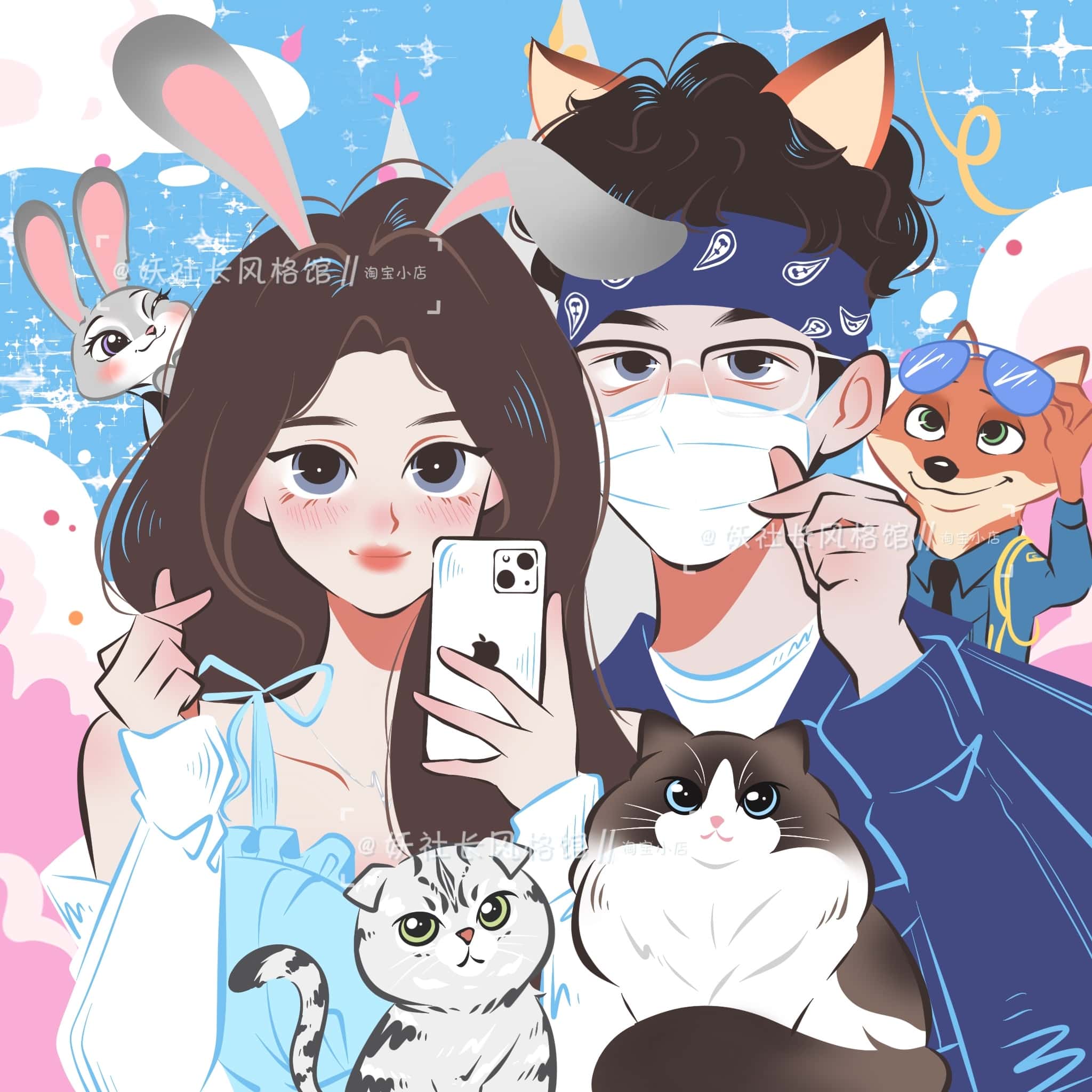 头像手绘Q版卡通漫画情侣礼物