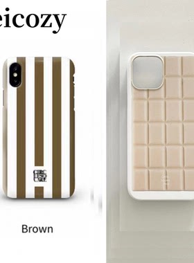 现货秒发Leicozy CircleSquareShop手机壳白巧克力棕色条纹手机壳