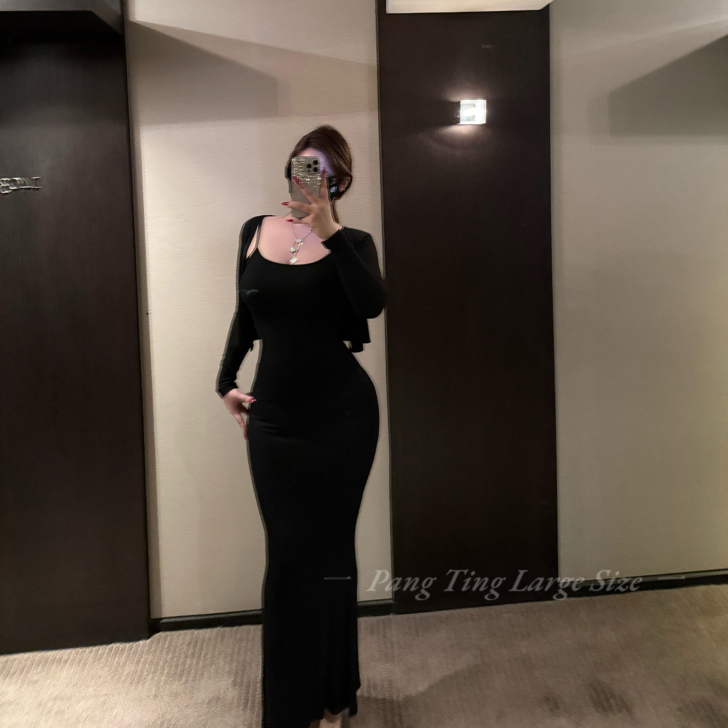 胖婷大码定制胖mm「素颜套装」卡戴珊性感包臀吊带连衣裙开衫套装