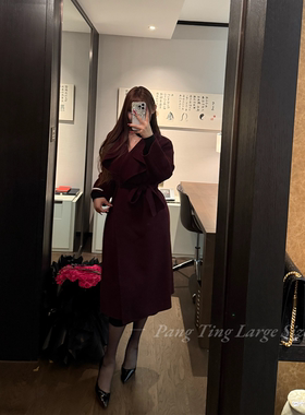 胖婷大码定制胖mm「M家大翻领大衣」优雅贵气羊毛双面呢大衣外套