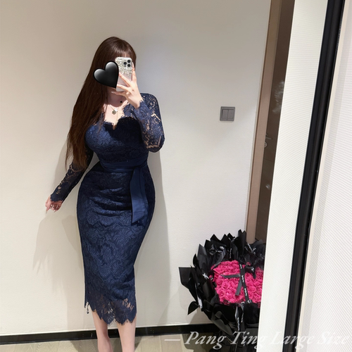 胖婷大码定制胖mm「贵佳人」名媛气质V领修身收腰蕾丝包臀连衣裙