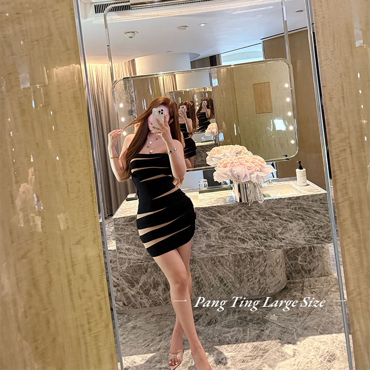 胖婷大码定制胖mm「辨识度美女」纯欲风修身收腰包臀抹胸连衣裙女