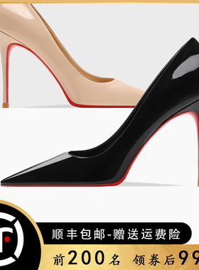 红底高跟鞋女新款2024尖头小众网红气质黑色性感细跟职业漆皮单鞋