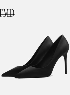 TMD高跟鞋女细跟2025年春秋新款设计感小众尖头气质职业裸色单鞋
