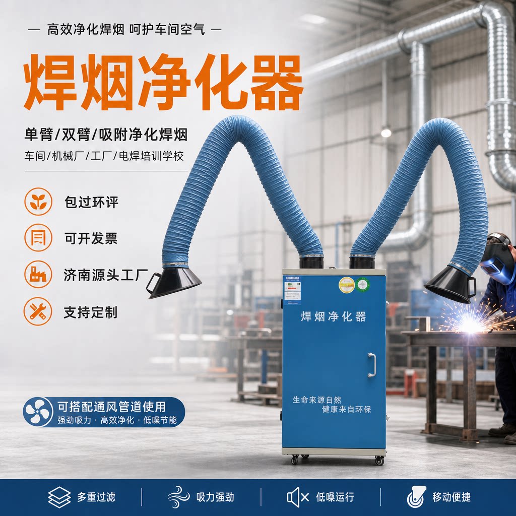 双臂焊烟净化器移动式工业车间电焊激光切割除尘器焊接大吸力排烟