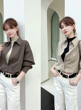卡卡女装官方正品秋冬季格调美拉德设计感拼接衬衣假两件衬衫长袖