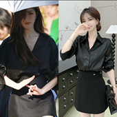 CC卡卡夜幕巴黎设计感法式 鳄裂纹丝感缎面衬衫 百搭时尚 JUST 韩版