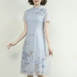 真丝改良旗袍2023年新款 连衣裙高级感裙子女 桑蚕丝气质高端女夏季
