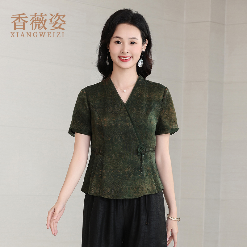 桑蚕丝香云纱t恤女款2025新款爆款女士高端品牌夏季真丝妈妈上衣