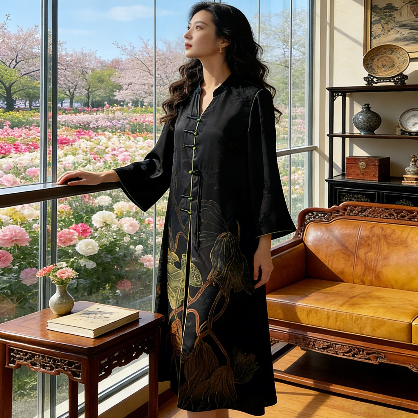 2026春季香云纱新中式盘扣风衣宽松国风植物花卉桑蚕丝100%妈妈装,女装/女士精品,风衣,淘宝优惠券,粉丝福利购,淘宝优惠卷