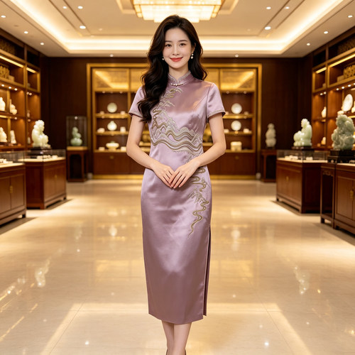 刺绣旗袍女喜妈妈宴会新中式礼服