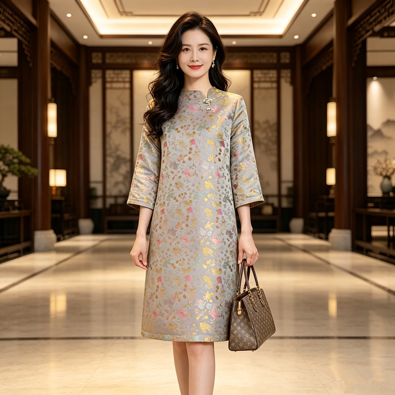 宋锦连衣裙2026年早秋新中式小个子气质重要场合婚宴高级感裙子女