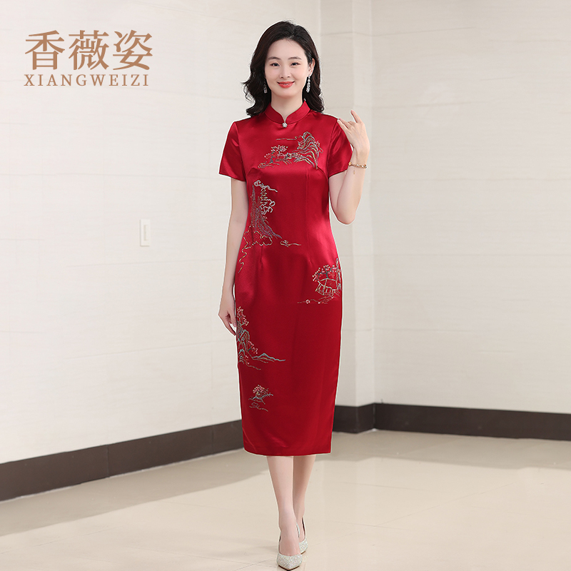 高端中式旗袍2025新款夏季妈妈婚宴礼服高贵气质年轻喜婆婆婚宴装