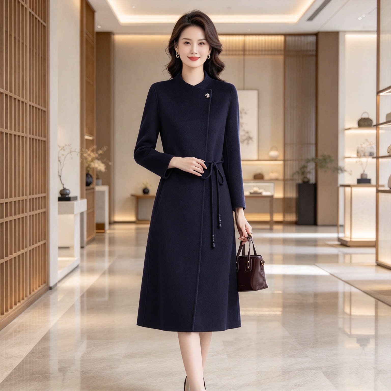 香薇姿双面呢立领长袖婚宴大衣