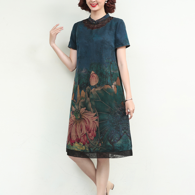 香薇姿复古改良旗袍裙真丝香云纱