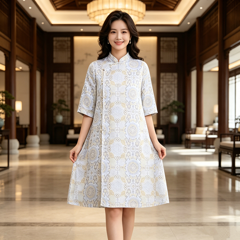宋锦真丝妈妈连衣裙秋季2026高级感精致小个子春秋桑蚕丝改良旗袍