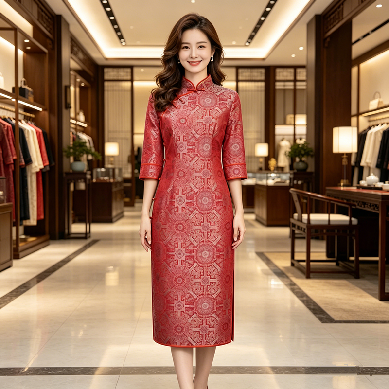 宋锦旗袍八达运妈妈婚宴礼服女平时可穿2026春夏高端喜婆婆婚宴装