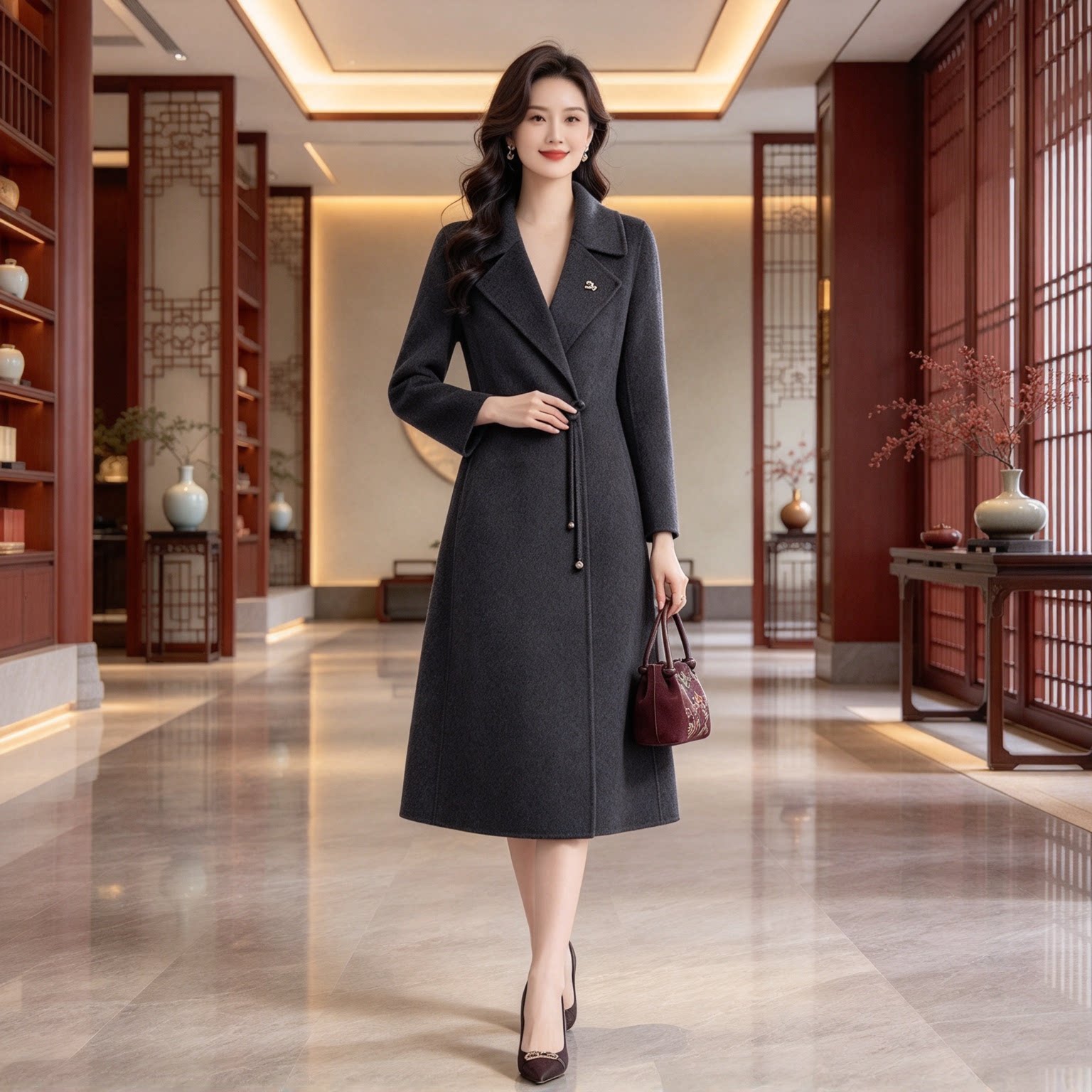 香薇姿冬季羊毛呢外套妈妈装大衣
