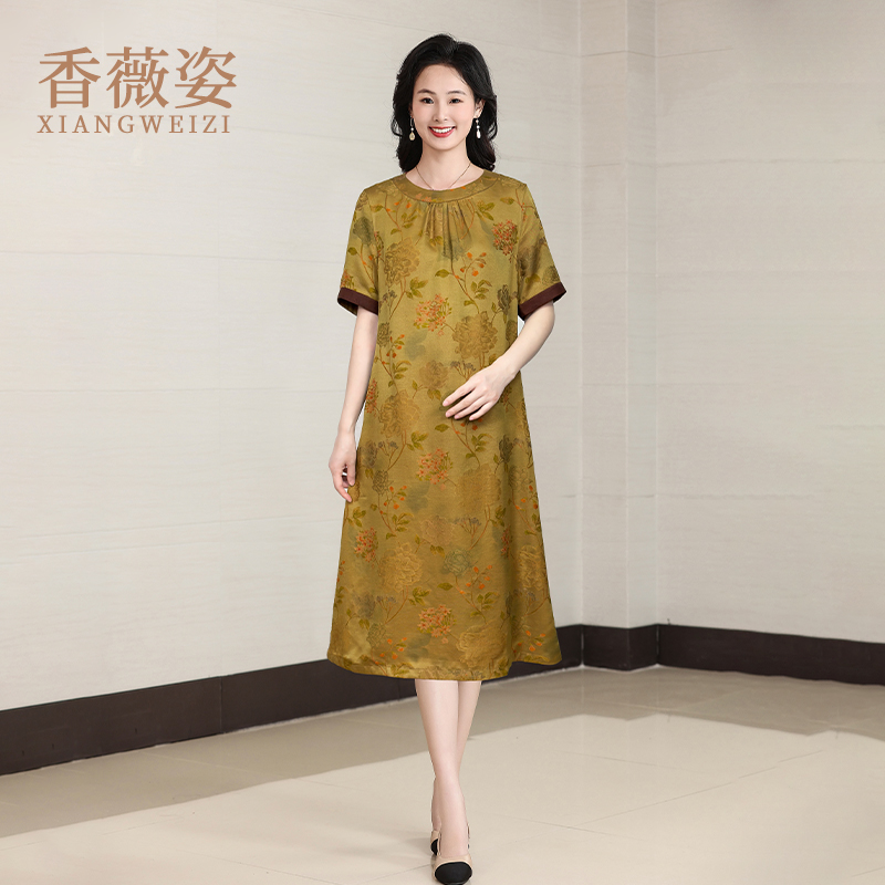 香薇姿香云纱真丝连衣裙女夏新款