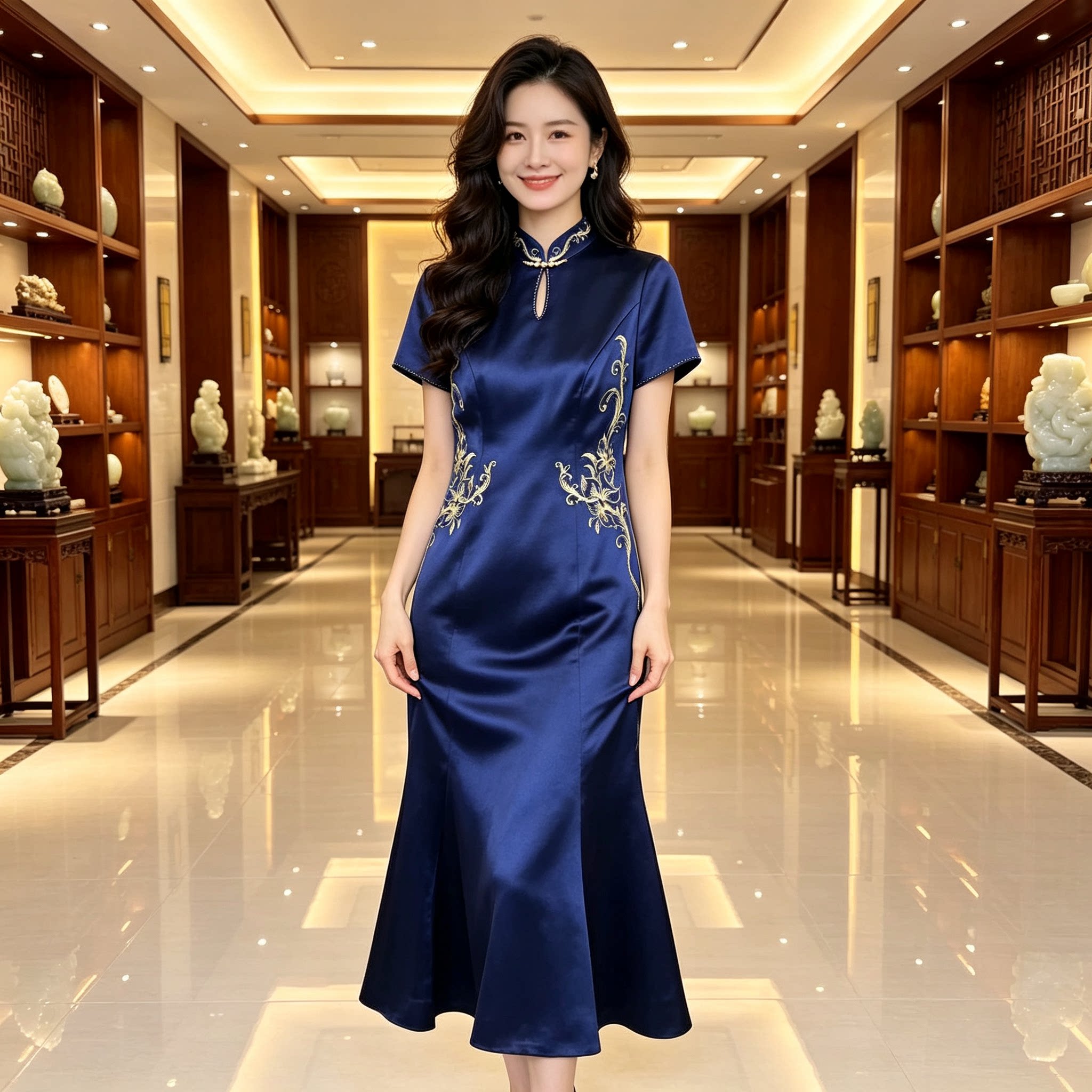 妈妈鱼尾裙女高端婚宴喜婆婆旗袍图片