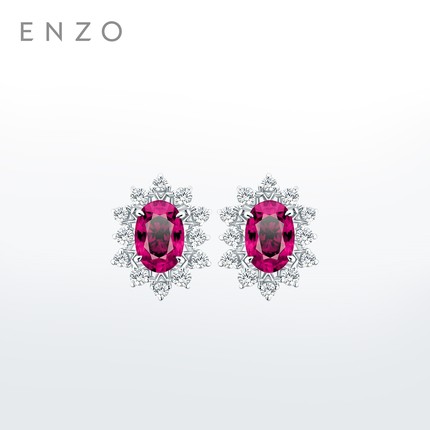 新款ENZO 18K金红宝石钻石耳钉女EZV8893节日礼物骐骥红