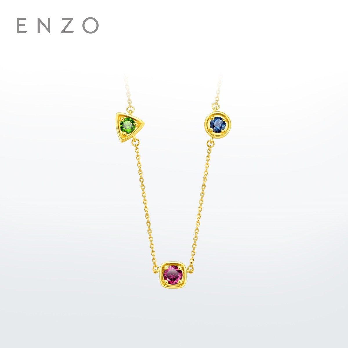 新款enzo18K金石榴石多彩宝石项链女锁骨链叠戴送礼物骐骥红