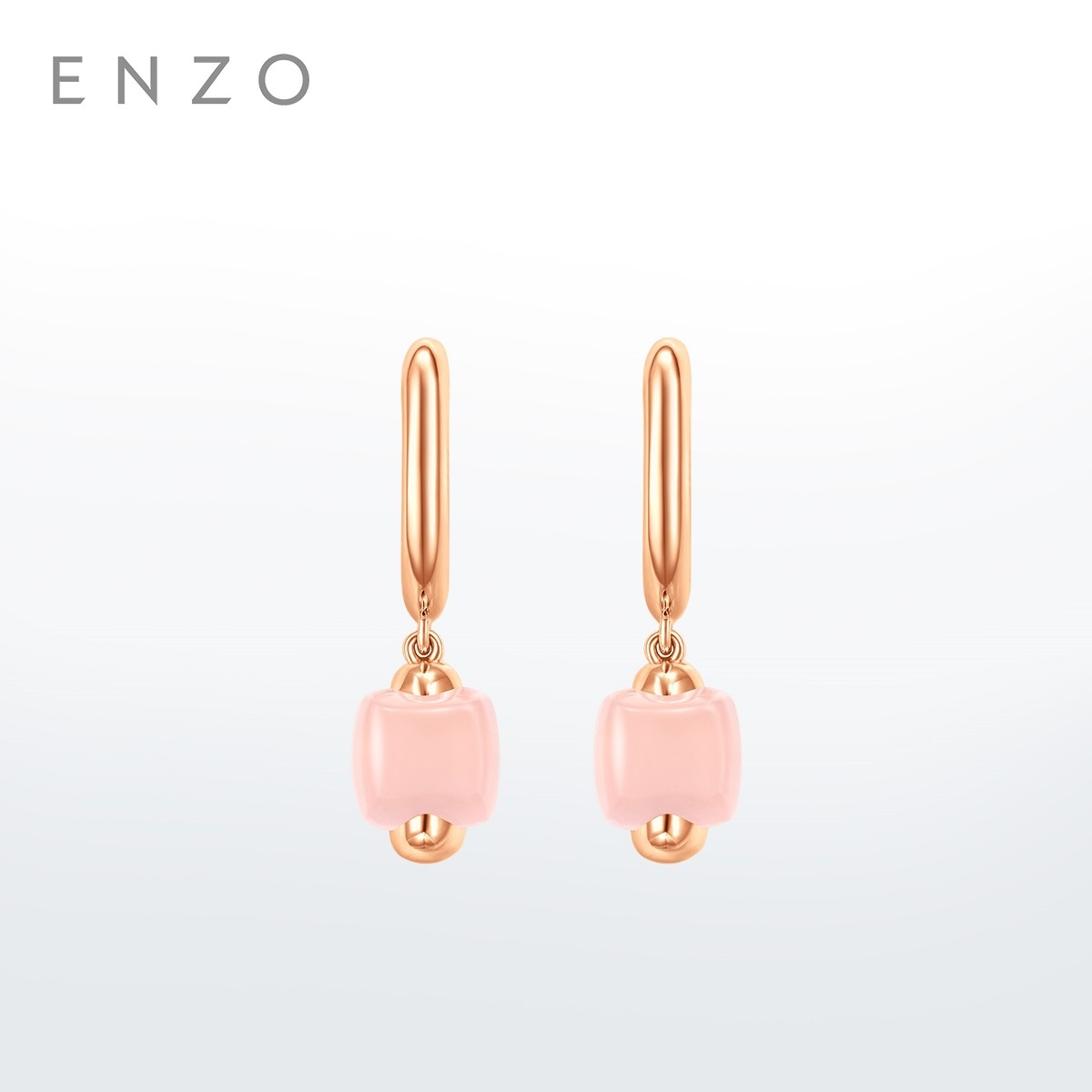 新款ENZO 桃花粉果冻方糖 VAVA系列 18K金芙蓉石耳环女
