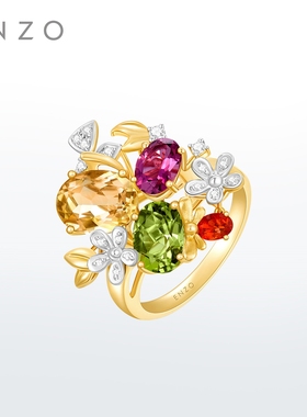 ENZO「彩虹花球」18K金多彩宝石钻石戒指女EZV6670新年礼物