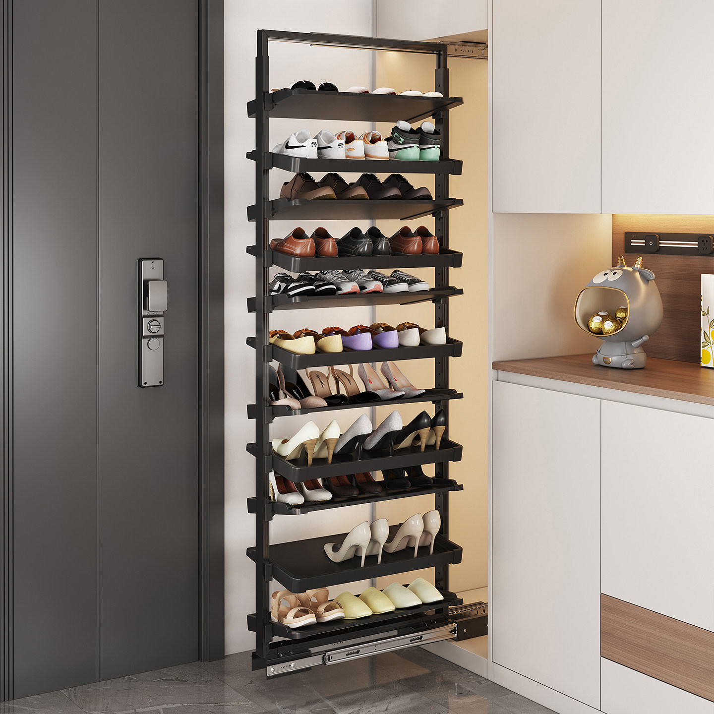 多层抽拉鞋架铝合金旋转伸缩鞋架家用大容量推拉柜内置抽拉式鞋架,基础建材,柜内鞋架,淘宝优惠券,粉丝福利购,淘宝优惠卷