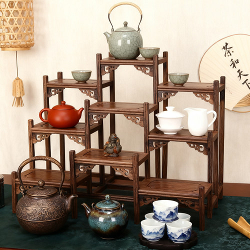 新款九连台博古架置物架子新中式小型客厅装饰品鸡翅木多宝阁实木