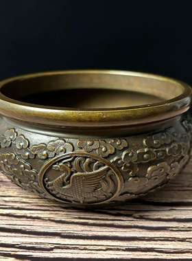 古董文玩纯铜紫铜四神兽铜炉聚宝盆摆件笔洗青龙白虎朱雀玄武炉