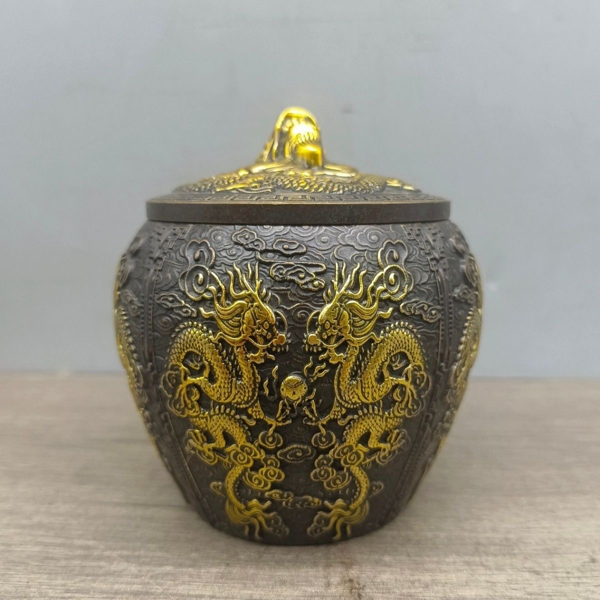 苏工工艺铜鎏金龙凤茶叶罐密封罐精品高档铜制大号茶叶储存罐茶罐