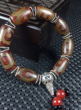天然西藏真品玛瑙三九眼天珠手链玉髓天珠手串原石精雕转运佛珠