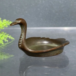 古玩铜器实心老铜小天鹅笔洗笔架天鹅碟茶宠家用桌面装饰文房摆件