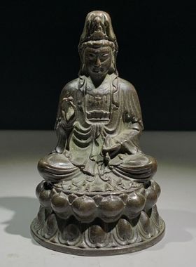 乡下收来老铜净瓶观音佛像观音坐莲观世音菩萨老铜像客厅装饰摆件