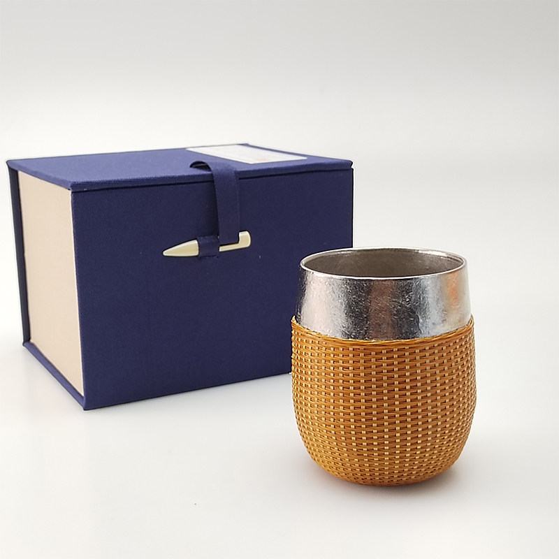 瓷胎竹编手握杯钛杯蛋型手握杯中国特色手工艺茶具竹丝扣瓷茶杯