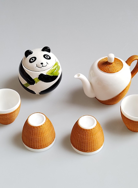 竹编整套茶具盖碗壶套