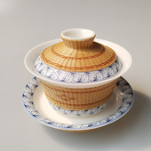 竹丝扣瓷盖碗中国特色礼品送外国人瓷胎竹编盖碗茶具四川特色非遗