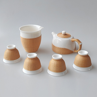 中国非遗手工艺竹丝扣瓷茶具茶壶套装商务送礼瓷胎竹编泡茶壶礼盒