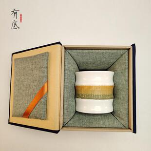 非遗手工竹丝扣瓷茶杯竹节手握杯瓷胎竹编茶具双杯礼盒商务送礼