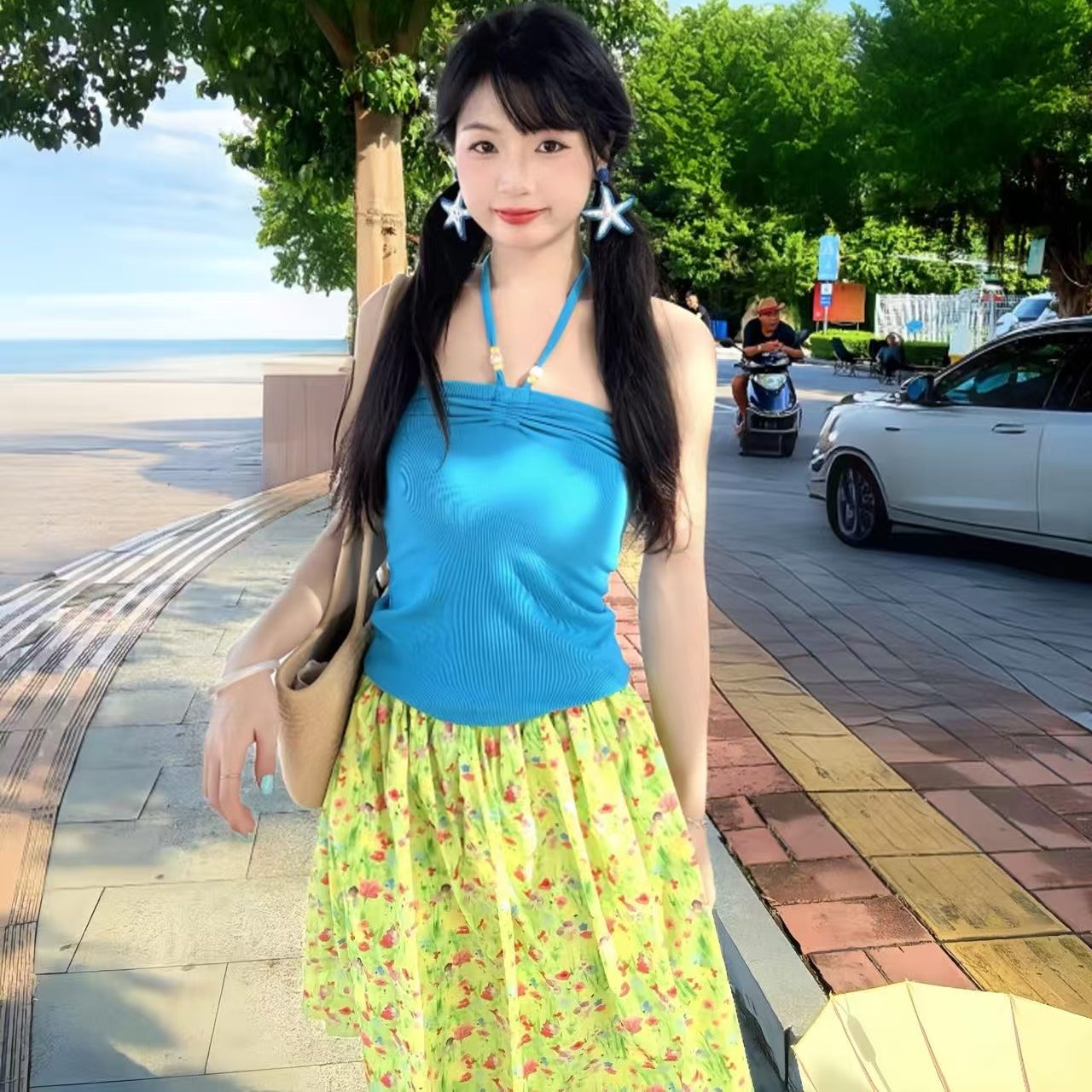 海岛旅游度假拍照多巴胺穿搭套装女夏日挂脖吊带背心碎花半身短裙,女装/女士精品,时尚套装,淘宝优惠券,粉丝福利购,淘宝优惠卷